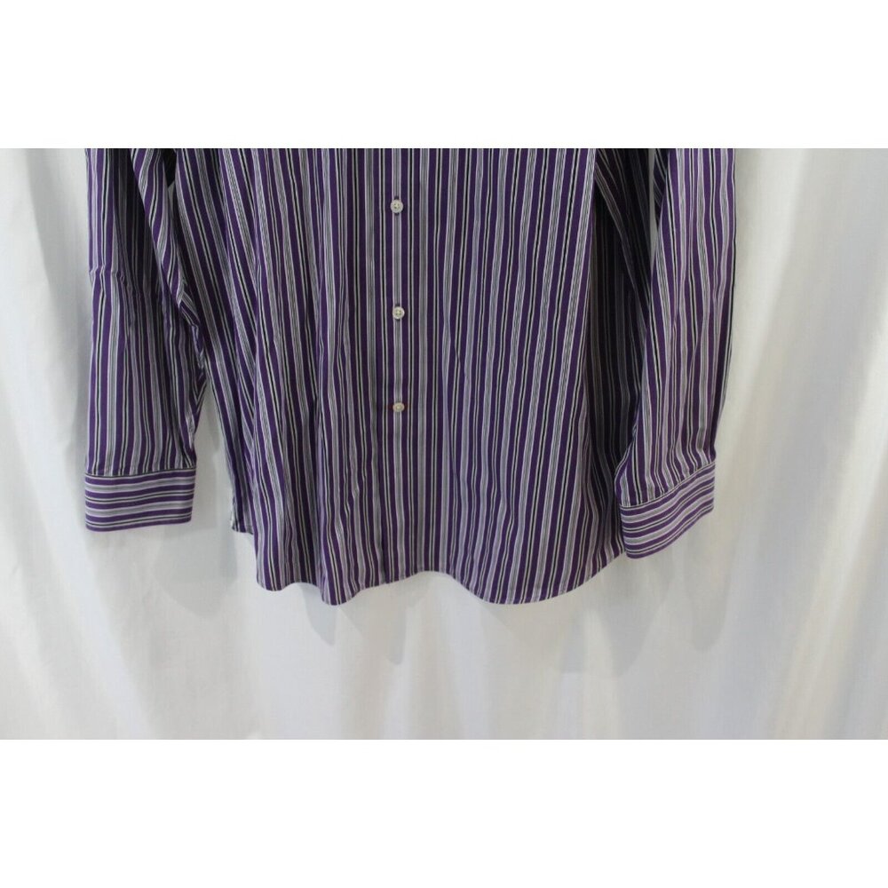 Cremieux Mens Purple Striped Long Sleeve Cotton Button Down Shirt L - Picture 4 of 6